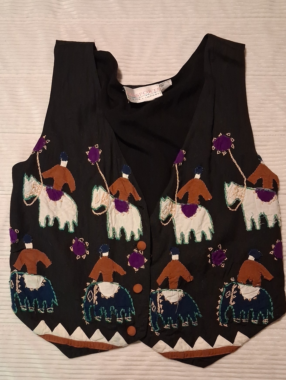 Passport Black Embroidered Elephant & Rider Vest with Purple Accents